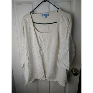 Koret Cream 3/4 Sleeve Geometric Knit Open Cardigan. Size 3X